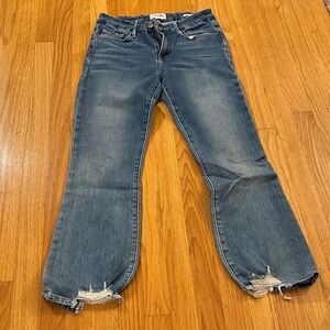 FRAME DENIM- Le Crop Mini Boot Straight Leg Distressed Jeans - Blue